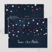 Rood Wit & Blauwe Sterren Denim Save the Date Fees Aankondigingskaart (Voorkant / Achterkant)