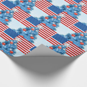 Rood Wit Blauwe Sterren en Strepen USA Kerstmis Cadeaupapier