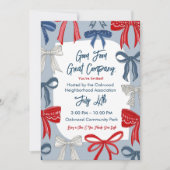 Rood Wit & Blauwe Strikken Vier Juli Uitnodiging (Voorkant)