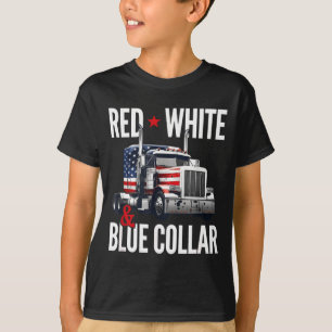 Rood Wit Blauwe Trucker Kraag Kunstwerk T-shirt