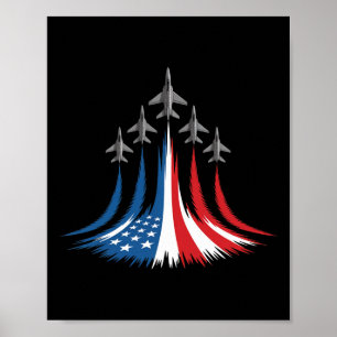 Rood Wit Blauwe Usa Vlag Gevechtsvliegtuigen 4 Jul Poster