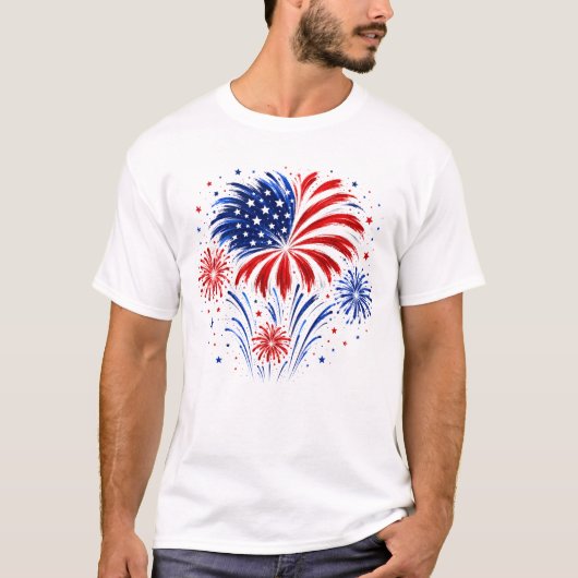 Rood Wit Blauwe Vuurwerk 4 juli T-shirt (Voorkant)