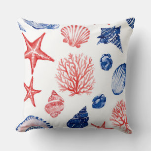 ROOD WIT BLAUWE ZEESTER ZEESCHELPEN & PLANTEN KUSSEN