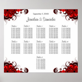 Rood & Wit Bloemen 11 Bruiloft Tafels Zitgrafiek Poster