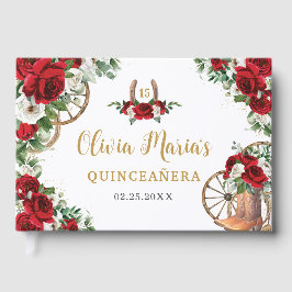 Rood Wit Bloemen Charro Cowboy laarzen Quinceanera Gastenboek