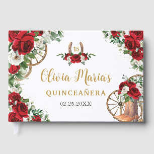 Rood Wit Bloemen Charro Cowboy laarzen Quinceanera Gastenboek