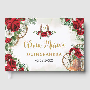 Rood Wit Bloemen Charro Cowboy laarzen Quinceanera Gastenboek