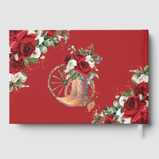 Rood Wit Bloemen Charro Cowboy laarzen Quinceanera Gastenboek (Achterkant)