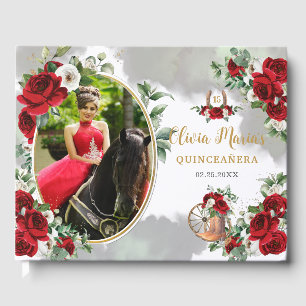 Rood Wit Bloemen Charro Laarzen Quinceanera Foto Gastenboek