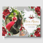 Rood Wit Bloemen Charro Laarzen Quinceanera Foto Gastenboek (Voorkant)