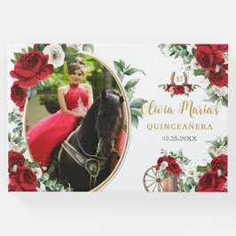 Rood Wit Bloemen Charro Laarzen Quinceanera Foto Gastenboek
