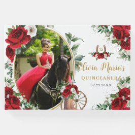 Rood Wit Bloemen Charro Laarzen Quinceanera Foto Gastenboek