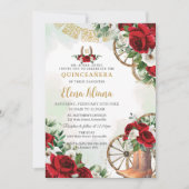 Rood Wit Bloemen Charro Laarzen Zoet 16 Quinceañer Kaart (Voorkant)