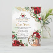 Rood Wit Bloemen Charro Laarzen Zoet 16 Quinceañer Kaart (Staand voorkant)