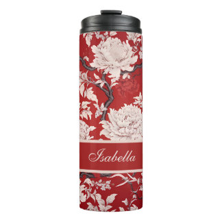 Rood & Wit Bloemen Chinoiserie Patroon Personalise Thermosbeker