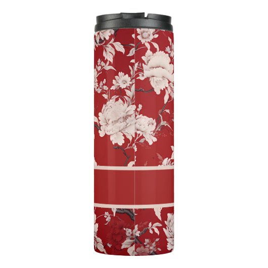 Rood & Wit Bloemen Chinoiserie Patroon Personalise Thermosbeker (Achterkant)