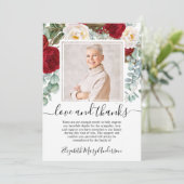 Rood Wit Bloemen Dank u Bereavement Foto Bedankkaart (Staand voorkant)