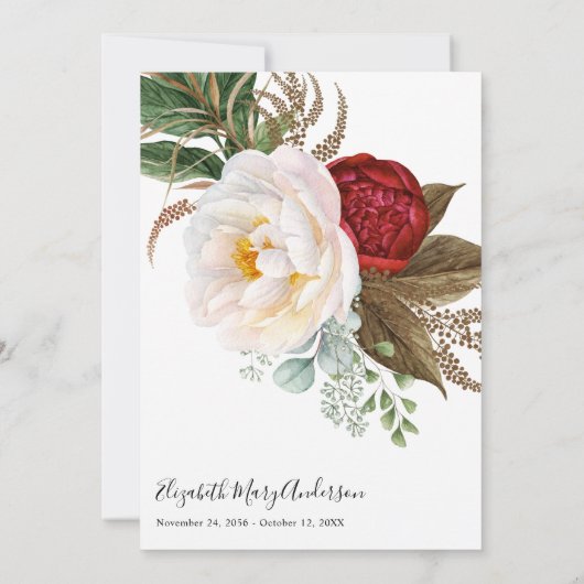 Rood Wit Bloemen Dank u Bereavement Foto Bedankkaart (Achterkant)