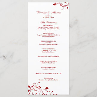 Rood & Wit Bloemen Decal Trouwprogramma Programmakaart