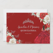 Rood Wit Bloemen Jurk Zilver Quinceanera Sweet 16 Save The Date (Achterkant)