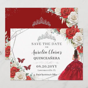 Rood Wit Bloemen Jurk Zilver Quinceanera Sweet 16 Save The Date