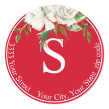 Rood Wit Bloemen Monogram Retouradres