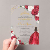 Rood Wit Bloemen Prinses Jurk Goud Quinceañera Acryl Uitnodigingen (Insitu (Draagbaar))