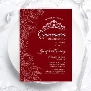 Rood Wit Bloemen Quinceanera Party Kaart