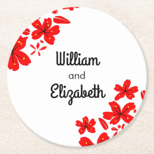 Rood & Wit Bloemen Ronde Kartonnen Onderzetter
