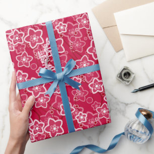 Rood Wit Bloemen Rustiek mode Patroon Retro Cadeaupapier