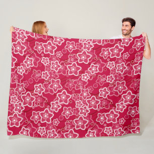 Rood Wit Bloemen Rustiek mode Patroon Retro Fleece Deken