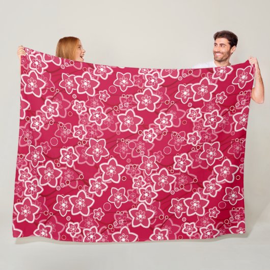 Rood Wit Bloemen Rustiek mode Patroon Retro Fleece Deken (In situ)