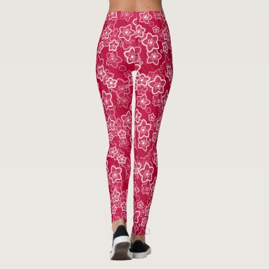 Rood Wit Bloemen Rustiek mode Patroon Retro Leggings (Achterkant)