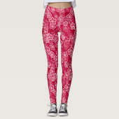 Rood Wit Bloemen Rustiek mode Patroon Retro Leggings (Voorkant)