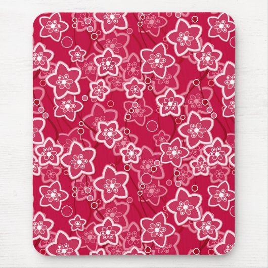 Rood Wit Bloemen Rustiek mode Patroon Retro Muismat (Voorkant)