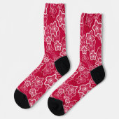 Rood Wit Bloemen Rustiek mode Patroon Retro Sokken (Links)