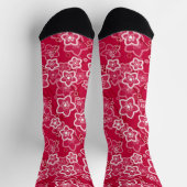 Rood Wit Bloemen Rustiek mode Patroon Retro Sokken (Top)