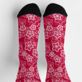 Rood Wit Bloemen Rustiek mode Patroon Retro Sokken (Top)