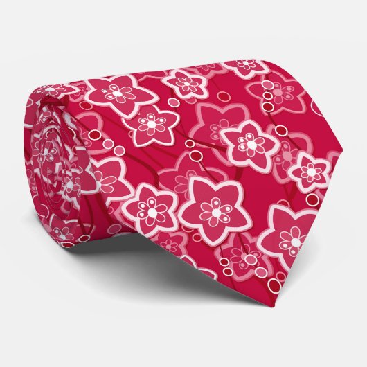 Rood Wit Bloemen Rustiek mode Patroon Retro Stropdas (Opgerold)