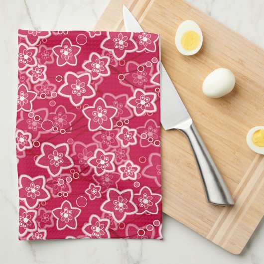 Rood Wit Bloemen Rustiek mode Patroon Retro Theedoek (Quarter Fold)