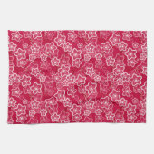 Rood Wit Bloemen Rustiek mode Patroon Retro Theedoek (Horizontaal)
