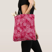 Rood Wit Bloemen Rustiek mode Patroon Retro Tote Bag (Dichtbij)