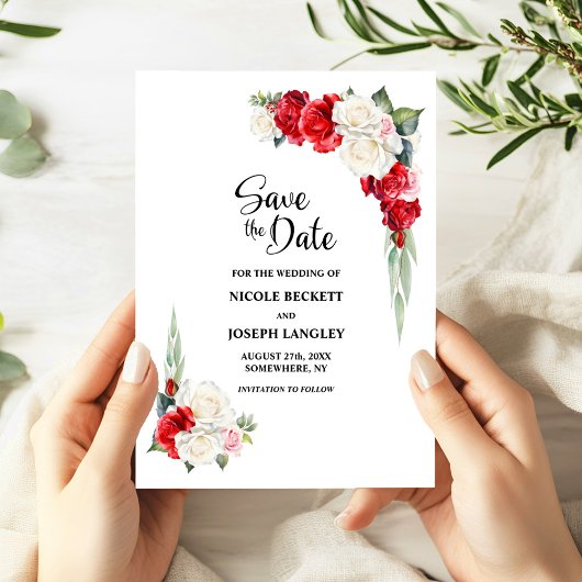 Rood Wit Bloemen Trouwen Save the Date