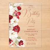 Rood & Wit Bloemen Verjaardagsfeest Acryl Uitnodigingen (Voorkant)