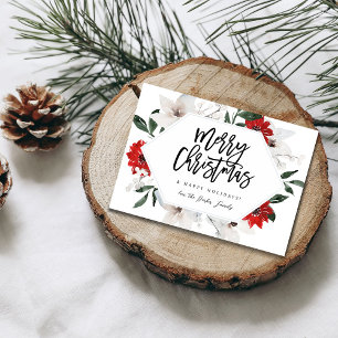 Rood & Wit Bloemen Vrolijk Kerstfeest Kaart