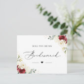 Rood wit bloemen zijn mijn bruidsmeisje voorstel K Briefkaart (Staand voorkant)