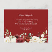 Rood wit bloemen zijn mijn bruidsmeisje voorstel K Briefkaart (Achterkant)