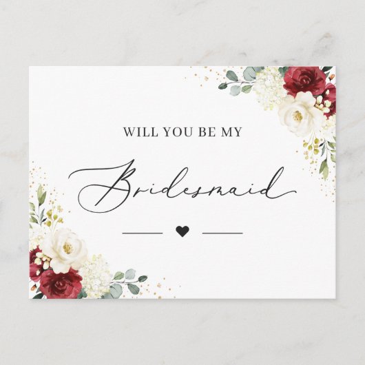 Rood wit bloemen zijn mijn bruidsmeisje voorstel K Briefkaart (Voorkant)