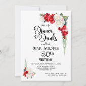Rood wit bloemendiner en Drinken 30e verjaardag Kaart (Voorkant)