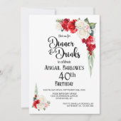 Rood wit bloemendiner en Drinken 40e verjaardag Kaart (Voorkant)